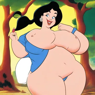 In the cartoon movie, the voluptuous female character was drawn with exaggerated curves to add a touch of comedy.