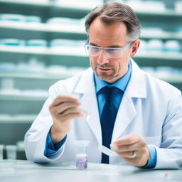 A scientist in a lab coat, in a well equipped laboratory, carefully holding a petri dish that contains vibrant crystal-like structures symbolizing penicillin.