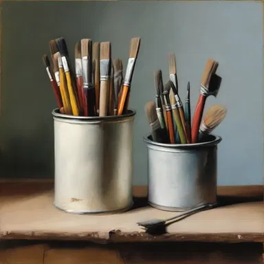 The artist used a canister to store their paintbrushes and it became an integral part of their still life painting.