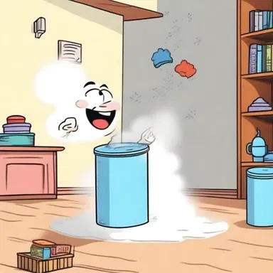 In the cartoon, the character opened a canister labeled 'magic powder' and a cloud of funny dust engulfed the room.