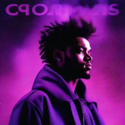 A young Abel Tesfaye (The Weeknd), spotlighted in purple light, with the cosmos as a backdrop. The image serves as a dramatic album cover.