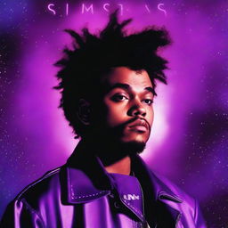 A young Abel Tesfaye (The Weeknd), spotlighted in purple light, with the cosmos as a backdrop. The image serves as a dramatic album cover.