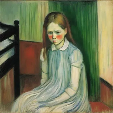 The painting titled 'The Sick Child' by Edvard Munch portrays the despair and anguish of a young girl suffering from sickness.