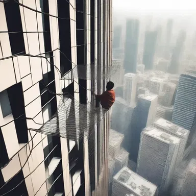 As the protagonist dangles off the edge of a skyscraper, the safety net below becomes their only hope for survival.