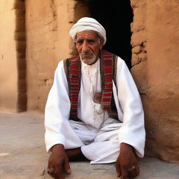 An elderly Libyan man clothed in traditional Libyan attire, portraying a deep sense of culture and history.