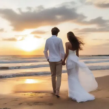 As the sun set, a gentle breeze ruffled their hair as they walked hand in hand along the sandy beach, creating a romantic ambience.
