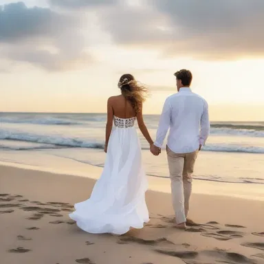 As the sun set, a gentle breeze ruffled their hair as they walked hand in hand along the sandy beach, creating a romantic ambience.