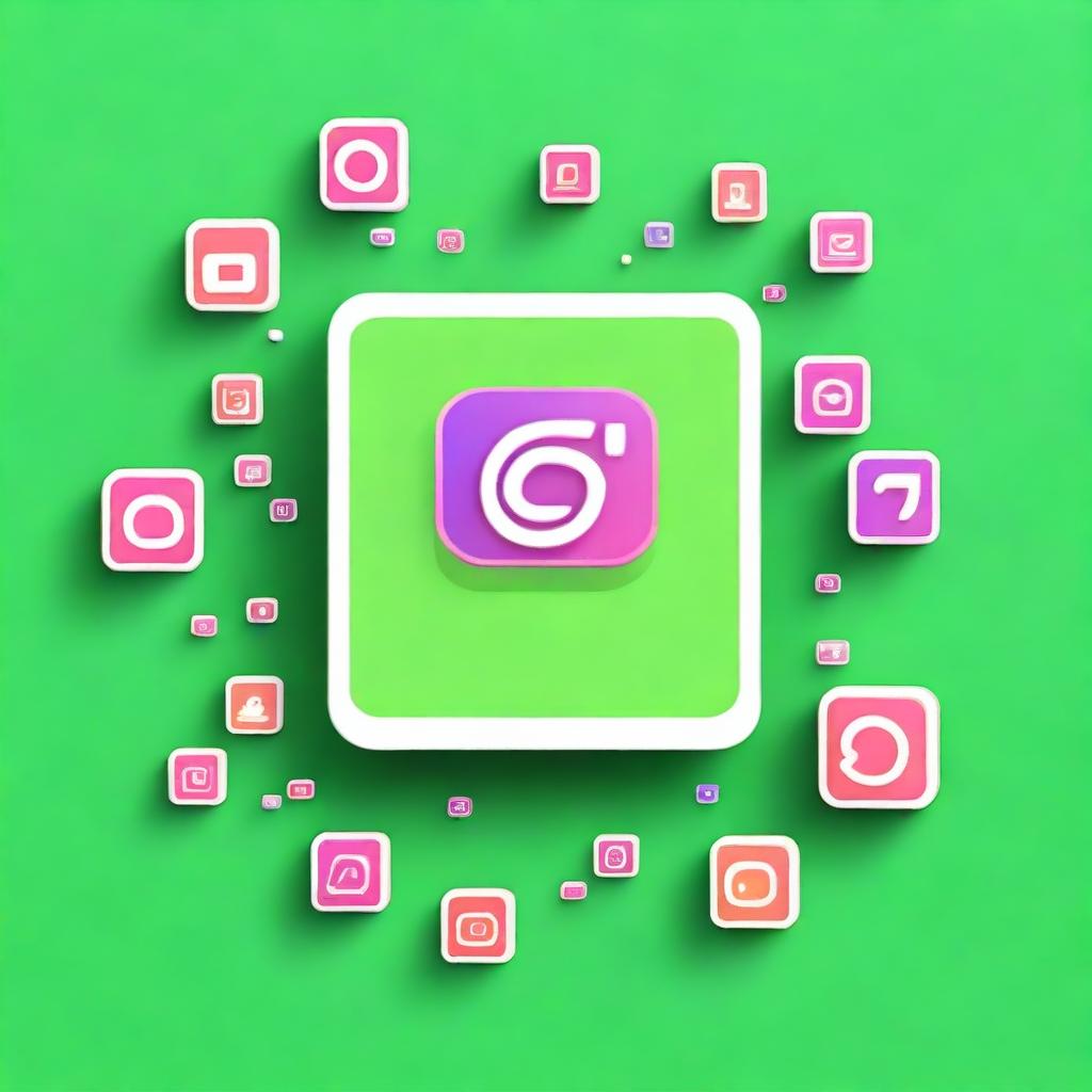 Create an image of Instagram likes and follows symbols pouring in on a green screen, suitable for chroma key usage.