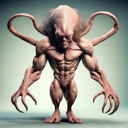 An image of an extraterrestrial creature with four muscular arms, covered in thick, unruly hair. Its eyes are curious and its complex facial expressions suggest intelligence and sophistication.