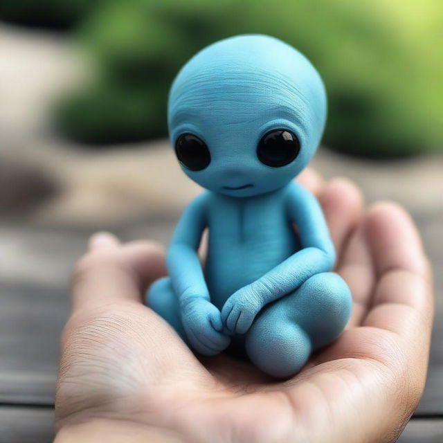 A heartwarming scene depicting a miniature extraterrestrial creature, curious and gentle, cradled in the large yet comforting hand of a human.