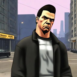 Generate an image of Claude Speed from GTA 3, dressed in black.