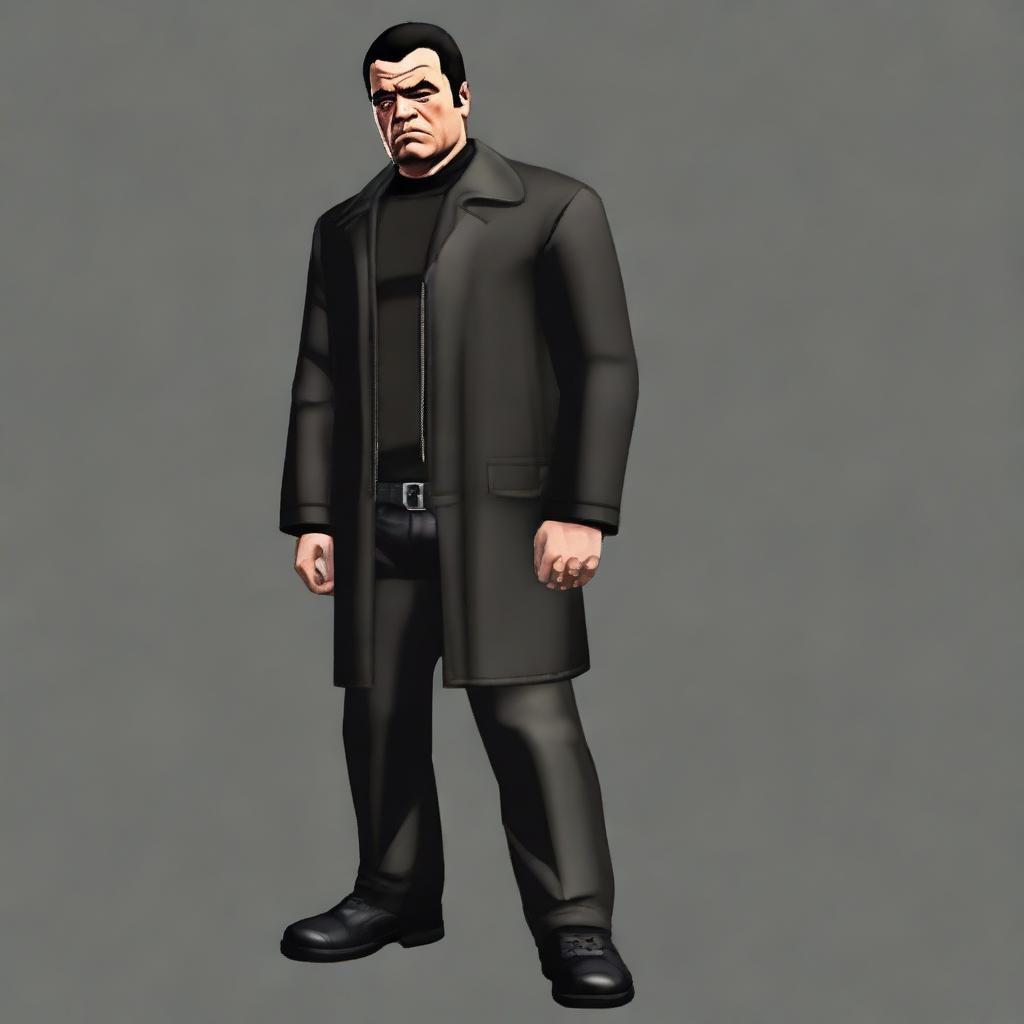 Generate an image of Claude Speed from GTA 3, dressed in black.