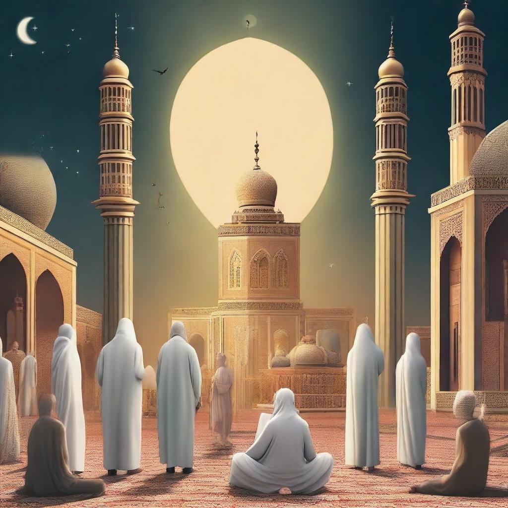 Generate an image depicting the representation of Afterlife in Islam according to narratives and traditions.