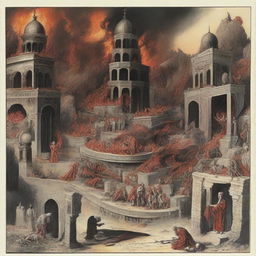 Generate a respectful depiction of Hell as described in Islamic teachings.