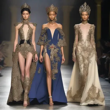 The fashion show showcased a daring collection inspired by regicide, with gowns adorned with royal motifs and symbols of rebellion.