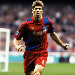 Steven Gerrard, iconically a Liverpool FC player, in an alternate depiction wearing an Italy national football team jersey, posed dynamically on a football pitch.