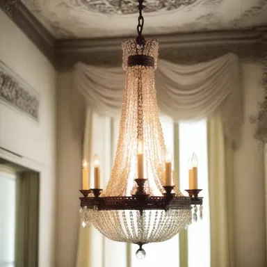 The ornate chandelier hanging ingratiatingly from the ceiling added a touch of elegance to the room.