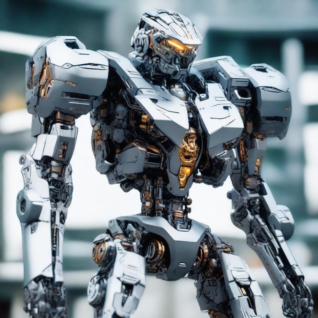 A hyperrealistic representation of Mecha humans, their highly advanced mechanical bodies detailed with precision, showcasing the integration of technology and humanity on a strikingly realistic scale.