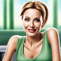 A high-quality, sharp and realistic digital art of a blonde-haired Angelina Jolie with a ponytail