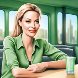 A high-quality, sharp and realistic digital art of a blonde-haired Angelina Jolie with a ponytail