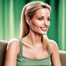 A high-quality, sharp and realistic digital art of a blonde-haired Angelina Jolie with a ponytail