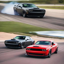 A powerful Dodge Challenger Demon in a drag race with a swift F22 Raptor Fighter Jet