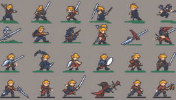 A high-quality, sequential sprite sheet of a pixel art Final Fantasy character swinging his sword