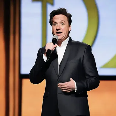 The comedian delivered his punchline pretentiously, pretending to be a sophisticated intellectual while delivering a silly joke.