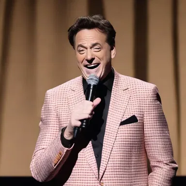 The comedian delivered his punchline pretentiously, pretending to be a sophisticated intellectual while delivering a silly joke.