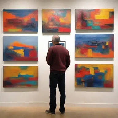 The artist displayed his abstract paintings pretentiously, with detailed explanations of their deep meanings and profound symbolism.