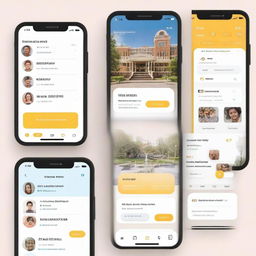 An educational app interface showcasing different education centers in various cities, each with multiple specialties and subjects, complete with teacher profiles and a payment/reservation system