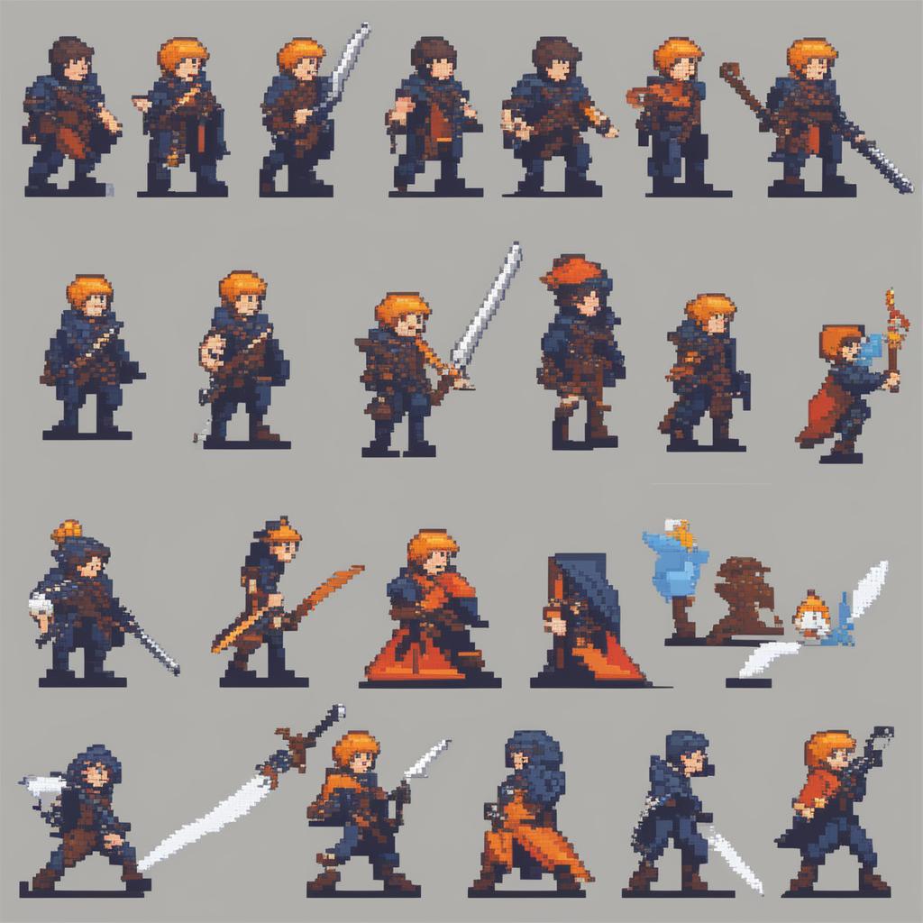 A top-quality, sequential sprite sheet of a pixel art Final Fantasy character swinging his sword