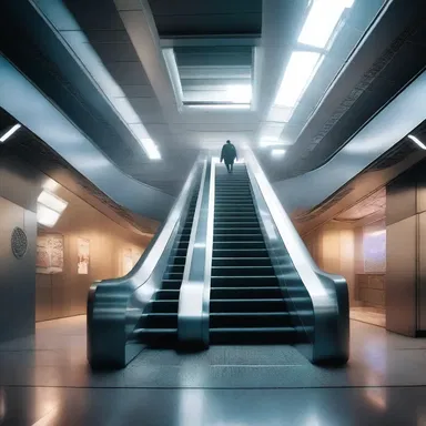 In the futuristic sci-fi novel, the protagonist stumbled upon a secret laboratory hidden beneath an escalator.