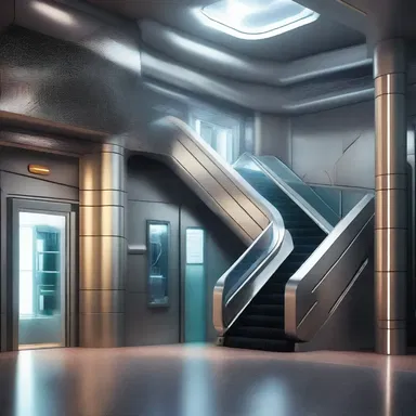 In the futuristic sci-fi novel, the protagonist stumbled upon a secret laboratory hidden beneath an escalator.