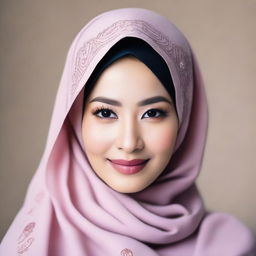 An Indonesian woman, Winda, beautifully dressed in Muslim attire with an elegant hijab