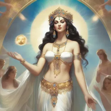 The goddess decked up in her celestial robes and adorned herself with precious jewels to attend the divine gathering in Mount Olympus.