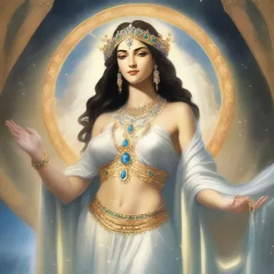 The goddess decked up in her celestial robes and adorned herself with precious jewels to attend the divine gathering in Mount Olympus.