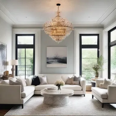 The chandelier constellates the space and adds a touch of elegance to the room.