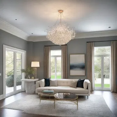 The chandelier constellates the space and adds a touch of elegance to the room.