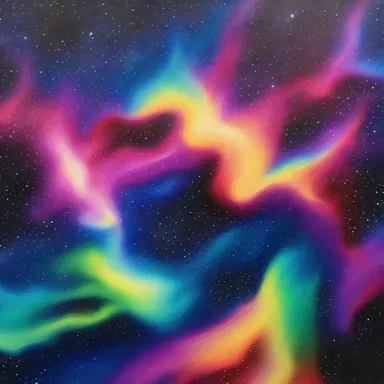 The artist's unique technique allows the colors to constellate on the canvas, creating a mesmerizing effect.