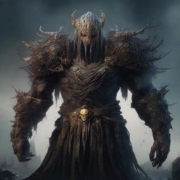 Final boss in Elden Ring video game, portrayed as Ukraine. The character should have an epic and powerful feeling, with typical Ukrainian elements and Elden Ring's mythic art style combining for an awe-inspiring confrontation.