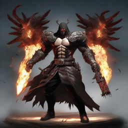 Gabriel from the game 'UltraKill', portrayed as the apostate of his hate. He is shown in his full power, radiating intimidating energy, and each detail of his character model conveys his powerful defiance.