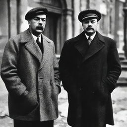 A historical photograph featuring Vladimir Ilyich Lenin and Sergei Alexandrovich Yesenin together in a composed, solemn setting.