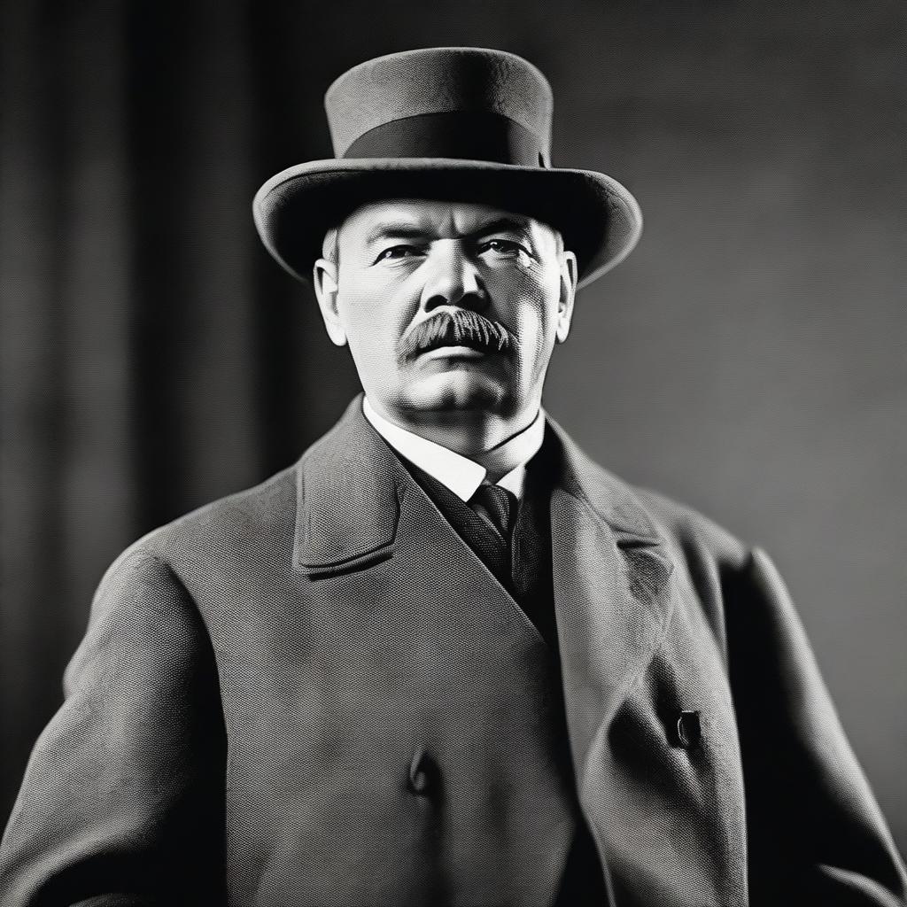 Render an accurate, detailed portrait of Vladimir Ilyich Lenin looking forward, with a backdrop suggestive of the early 20th century era.