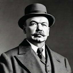 Render an accurate, detailed portrait of Vladimir Ilyich Lenin looking forward, with a backdrop suggestive of the early 20th century era.