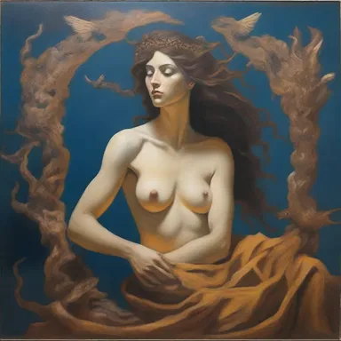 The artist's oeuvre includes a series of paintings inspired by Greek mythology.