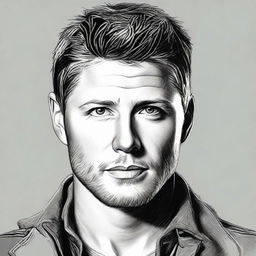 Draw a realistic and high-resolution portrait of Jensen Ackles, showcasing his charm and signature confidence.