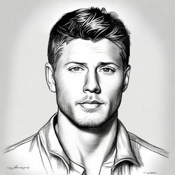 Draw a realistic and high-resolution portrait of Jensen Ackles, showcasing his charm and signature confidence.