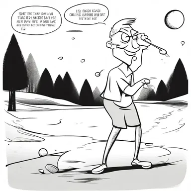 In the comic strip, a quirky character uses a golf club to comically solve everyday problems, swinging it like a superhero's weapon.