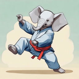 An elephant performing a jiu-jitsu move in a playful and whimsical manner.